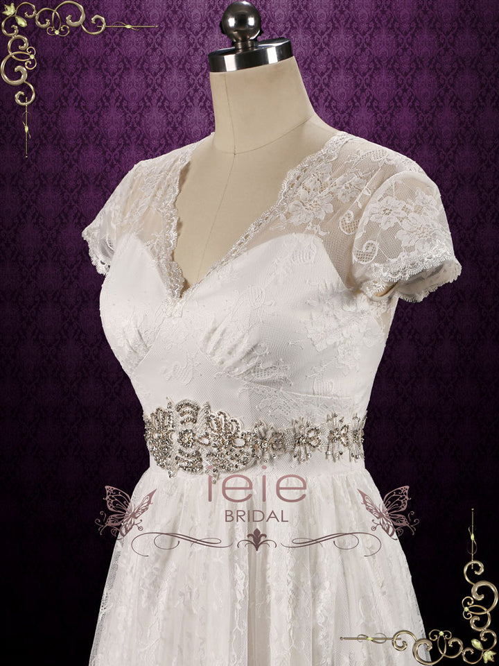 Boho Vintage Style Lace Wedding Dress with Short Sleeves CHELSEA – ieie ...