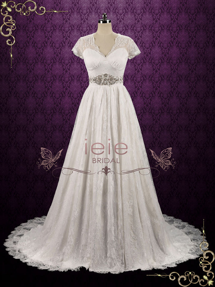 Boho Vintage Style Lace Wedding Dress with Short Sleeves Chelsea Size 14 / Ivory Boho Vintage Style Lace Wedding Dress with Short Sleeves Chelsea Size 14 / Ivory
