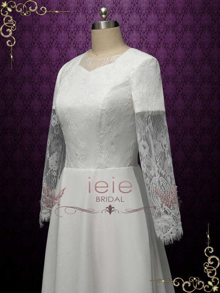 Modest Boho Lace Chiffon Wedding Dress ADAIR