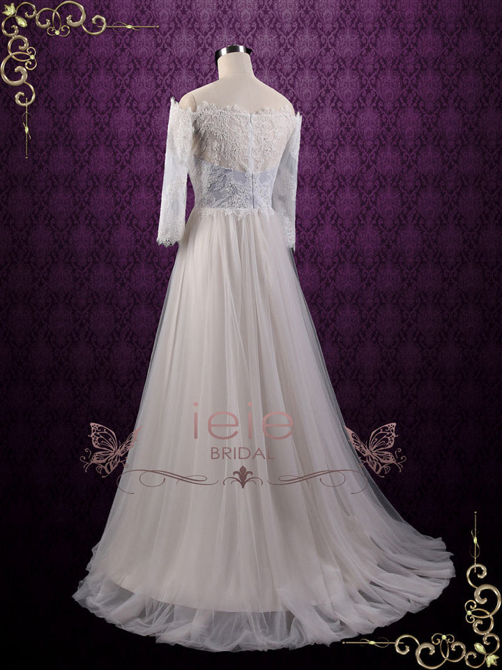 Boho Style Off the Shoulder Lace Wedding Dress GABY – ieie Bridal