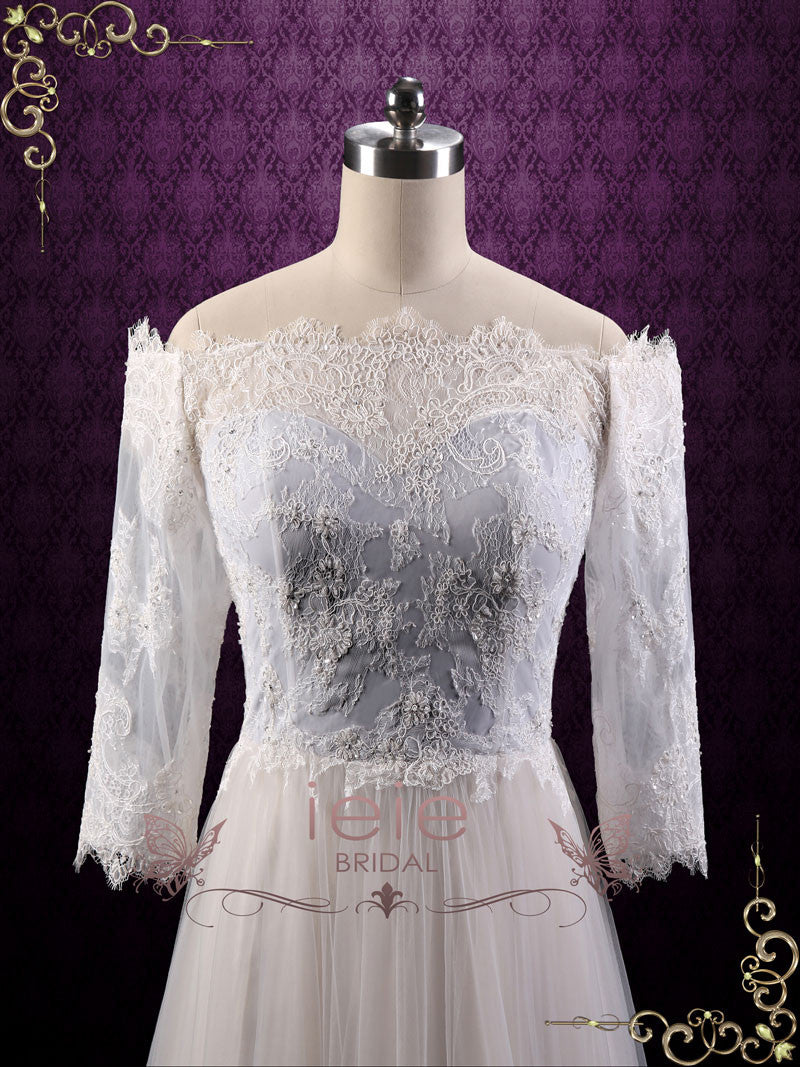Off-the-Shoulder Lace Boho Wedding Dresses White