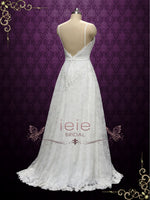 Boho Style Slim A-line Wedding Dress with Thin Straps | EMILY