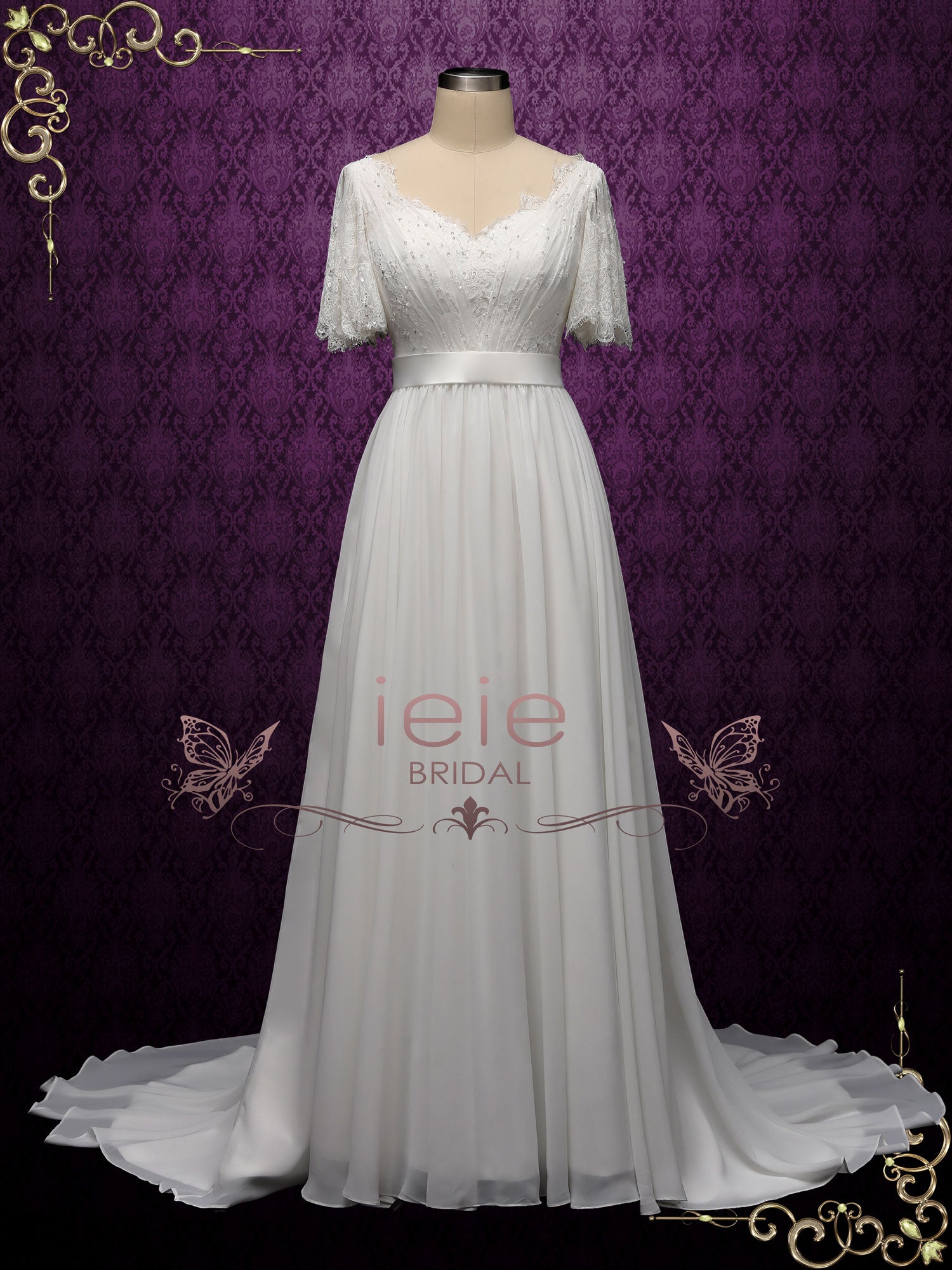 Boho Style Vintage Lace Chiffon Wedding Dress