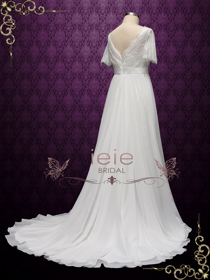 Boho Style Vintage Lace Chiffon Wedding Dress | PATRICIA