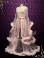 Lilac Purple Honeymoon Wedding Marabou Fur Edge Boudoir Robe CICI