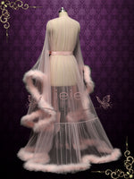Long Blush Honeymoon Wedding Marabou Fur Edge Boudoir Robe GiGi