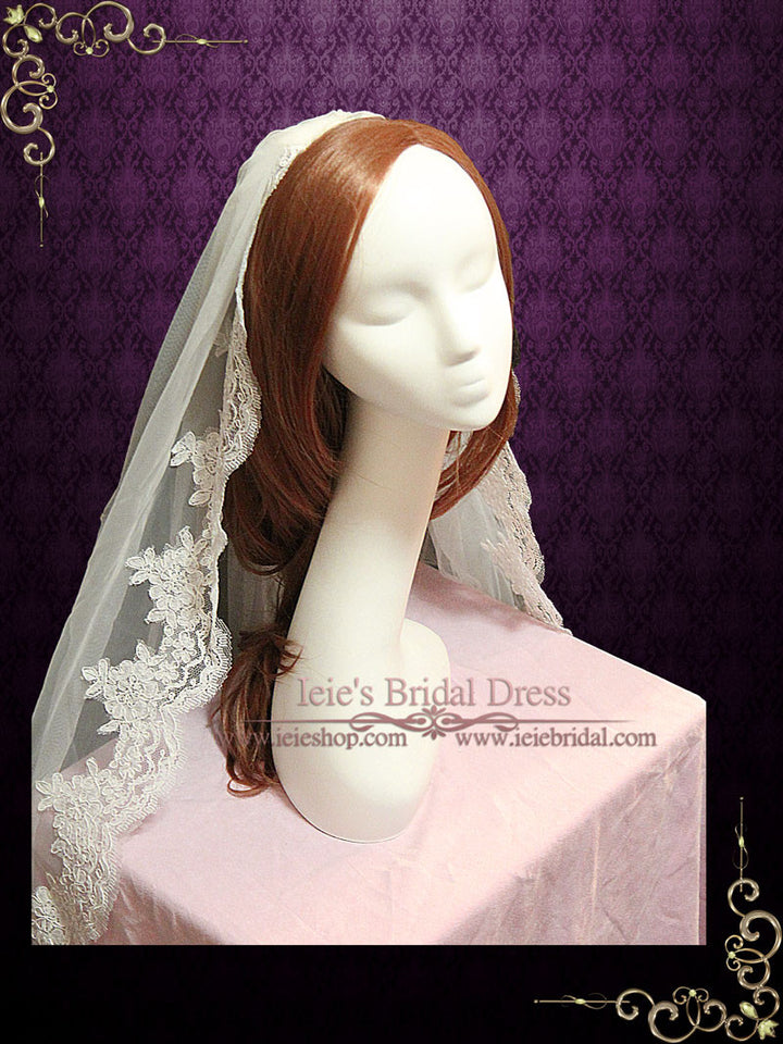 Cathedral Length Lace Wedding Veil Gathered at Top | VG1050
