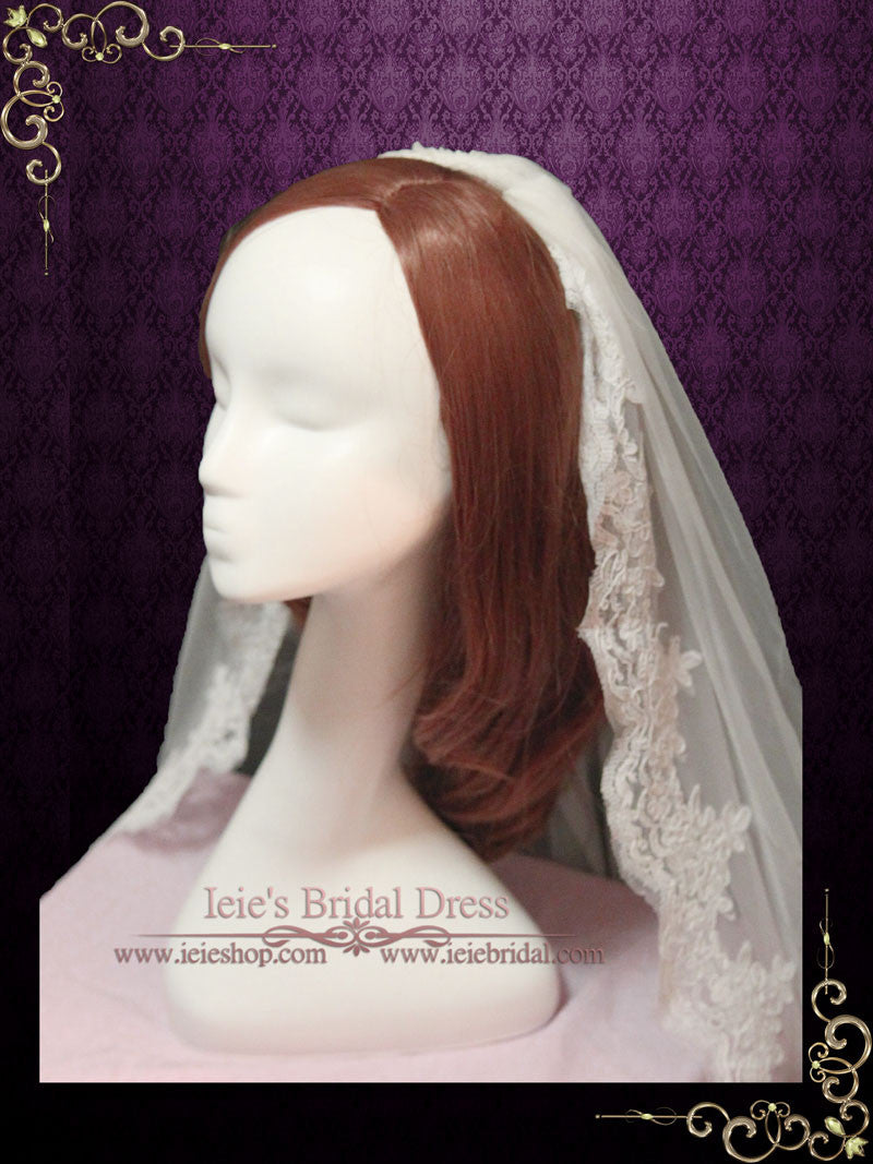 Cathedral Length Lace Wedding Veil Gathered at Top | VG1050