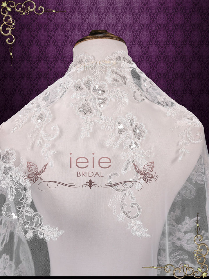 Cathedral Length Wedding Veil with Sequined Lace VG1093