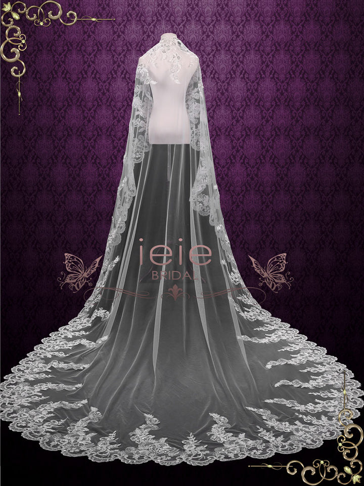 Cathedral Length Wedding Veil with Sequined Lace VG1093