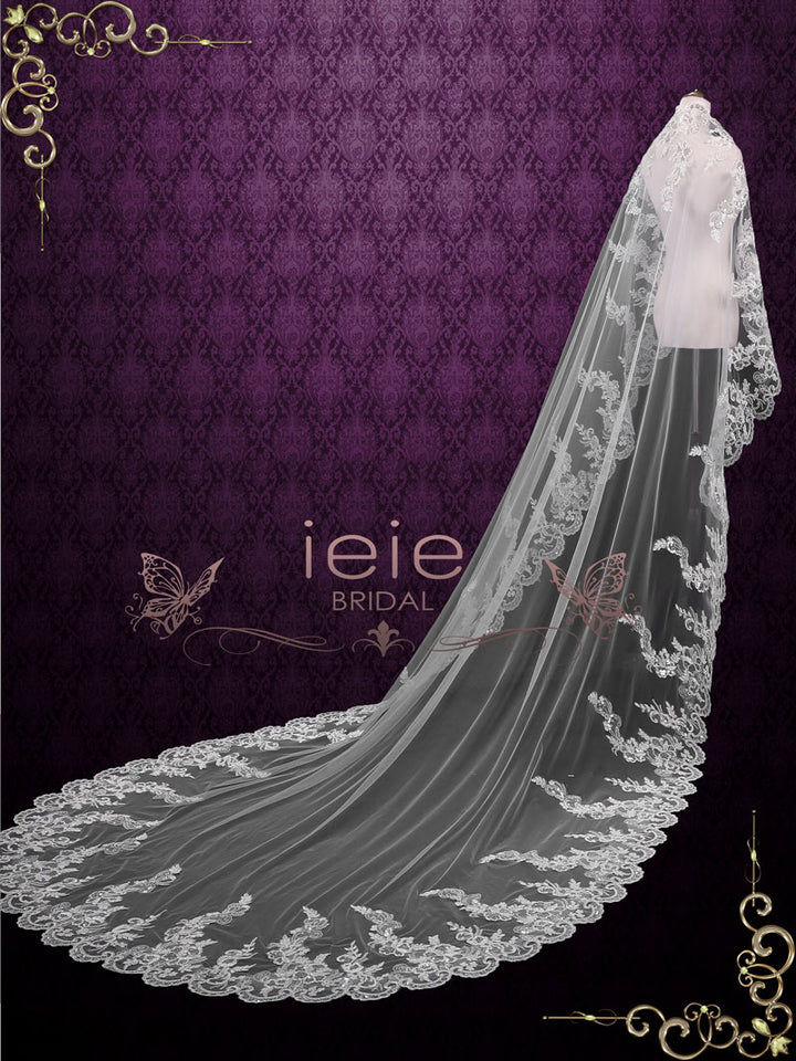 Cathedral Length Wedding Veil with Sequined Lace VG1093