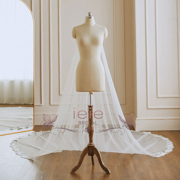 Cathedral Long Wedding Veil with Lace at Train VG3033