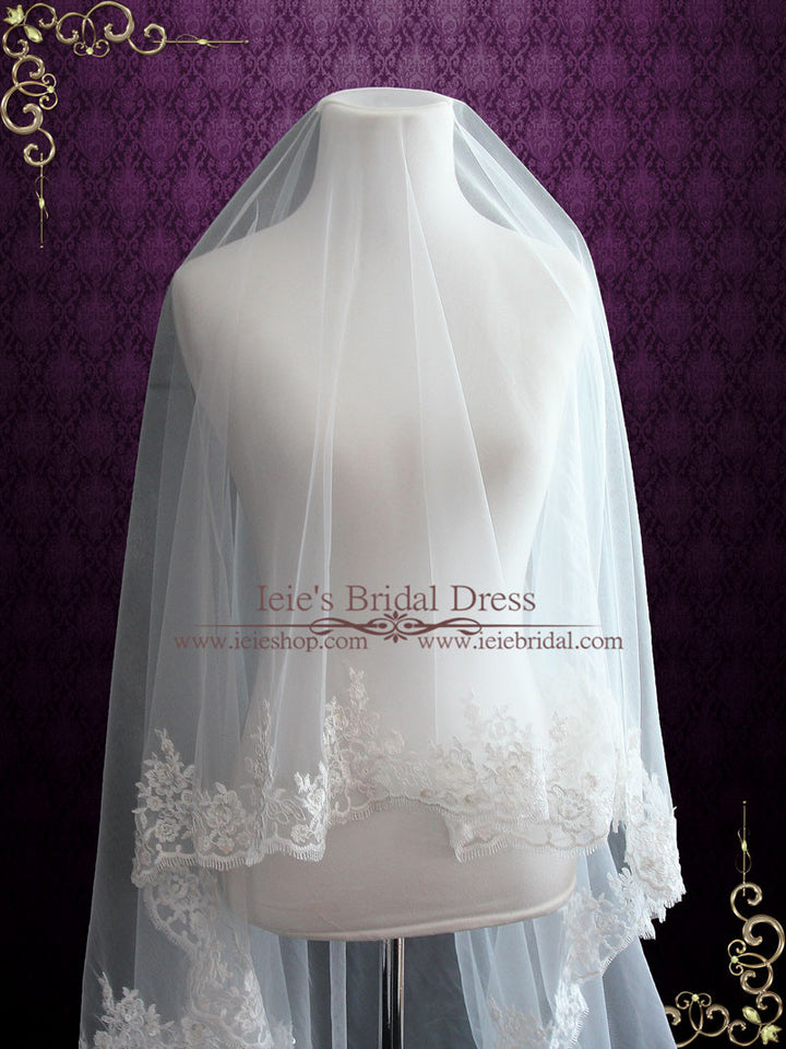 Cathedral Length Mantilla Veil with Floral Lace Edge VG1078