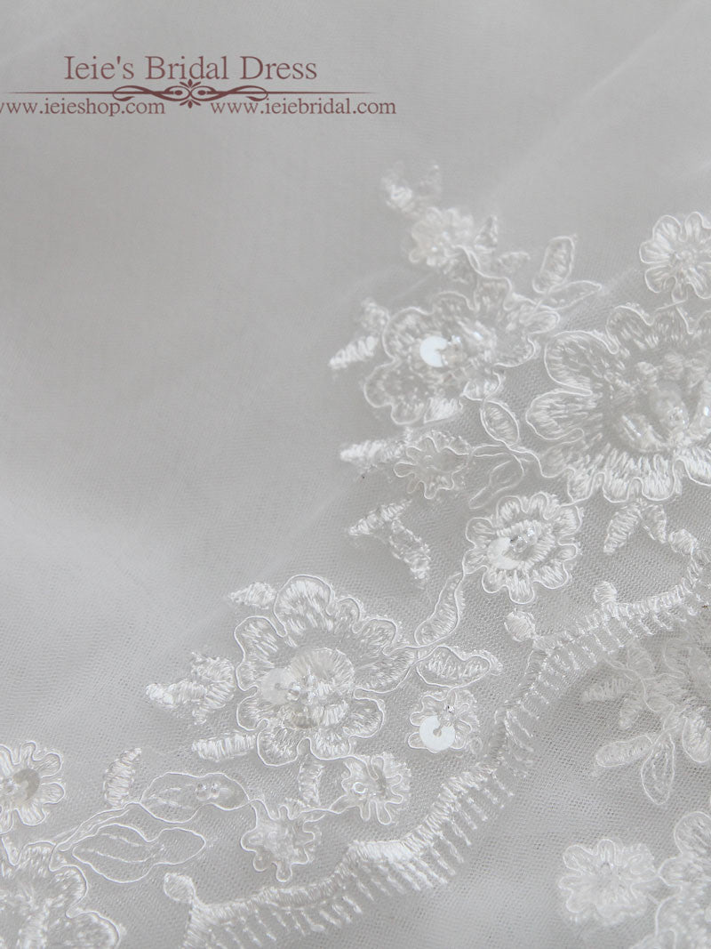 Cathedral Length Mantilla Veil with Floral Lace Edge VG1078
