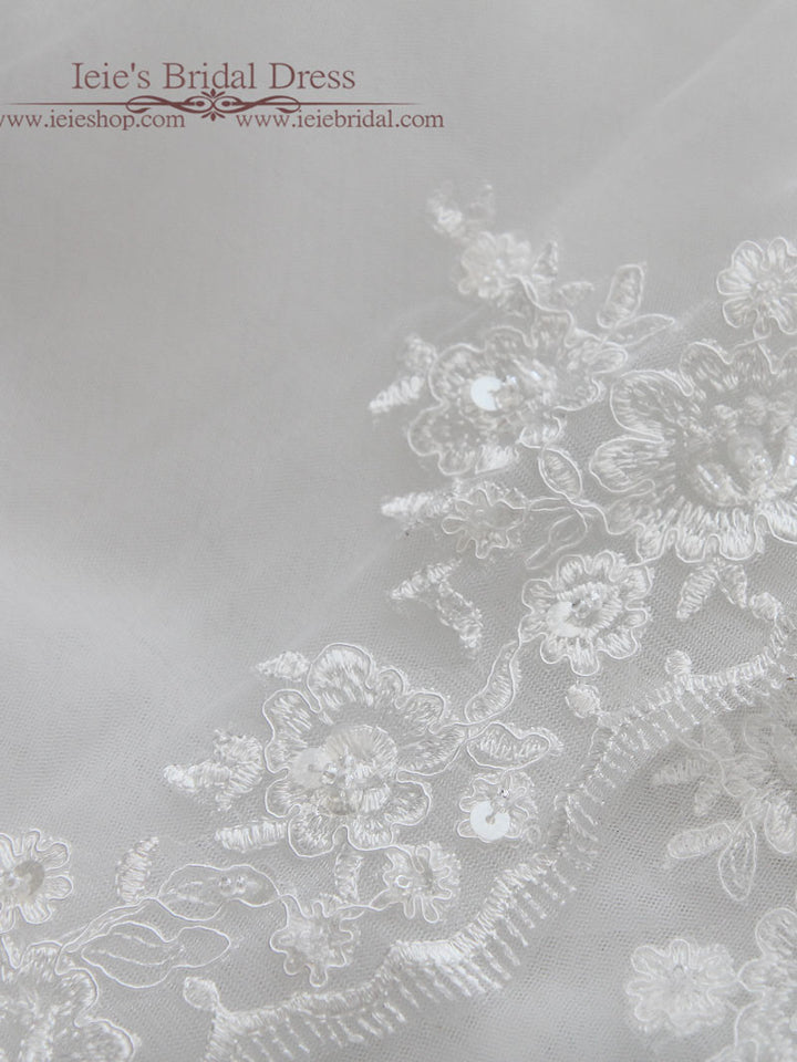 Cathedral Length Mantilla Veil with Floral Lace Edge VG1078