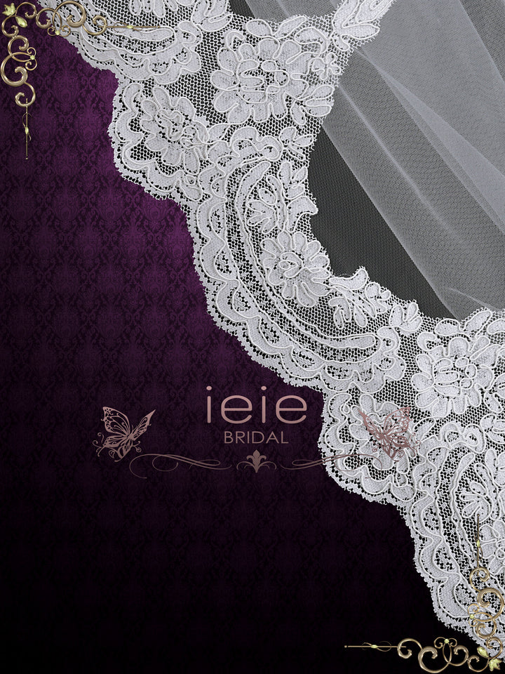 One Layer Cathedral Wedding Veil with Lace from Midway VG1081