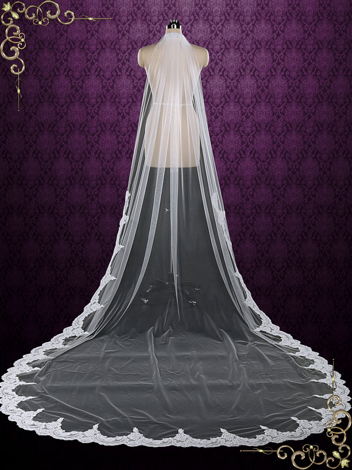 One Layer Cathedral Wedding Veil with Lace from Midway VG1081