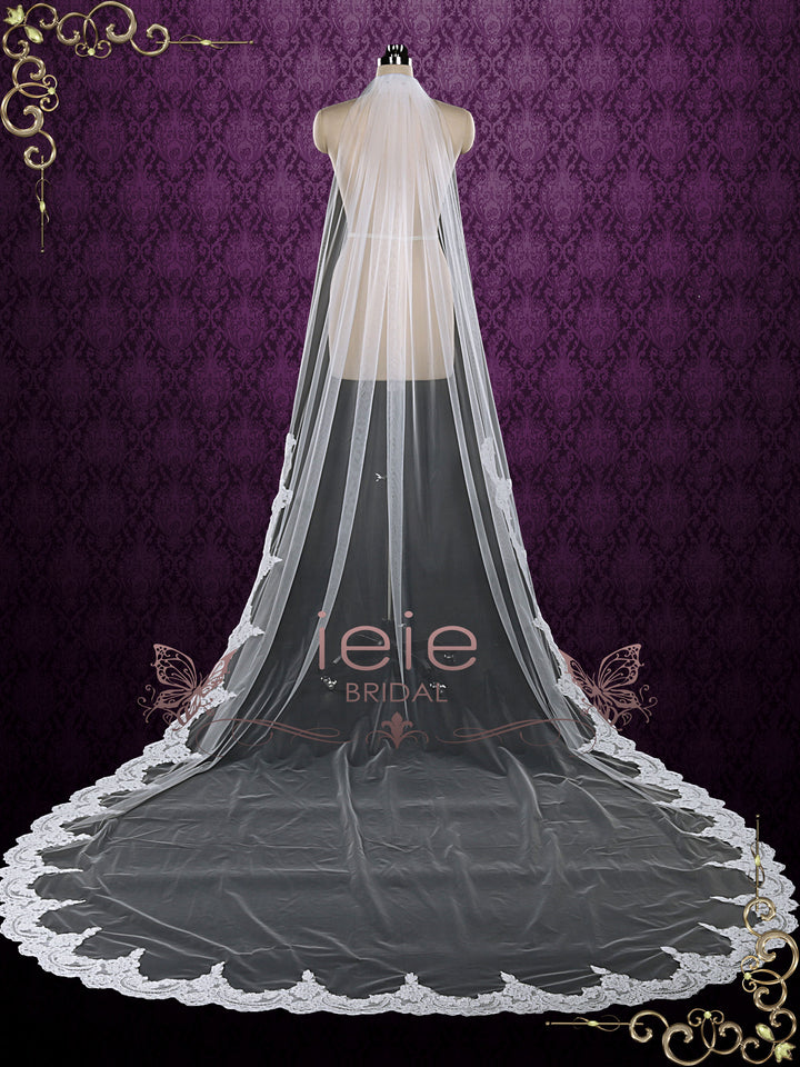 One Layer Cathedral Wedding Veil with Lace from Midway VG1081