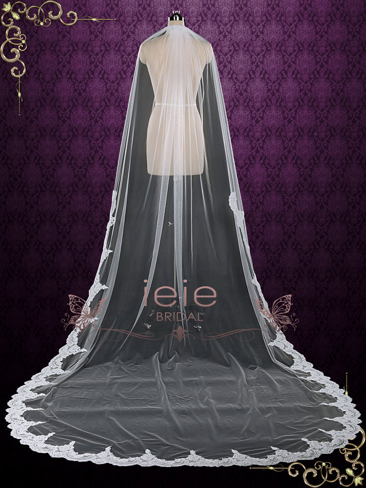 One Layer Cathedral Wedding Veil with Lace from Midway VG1081