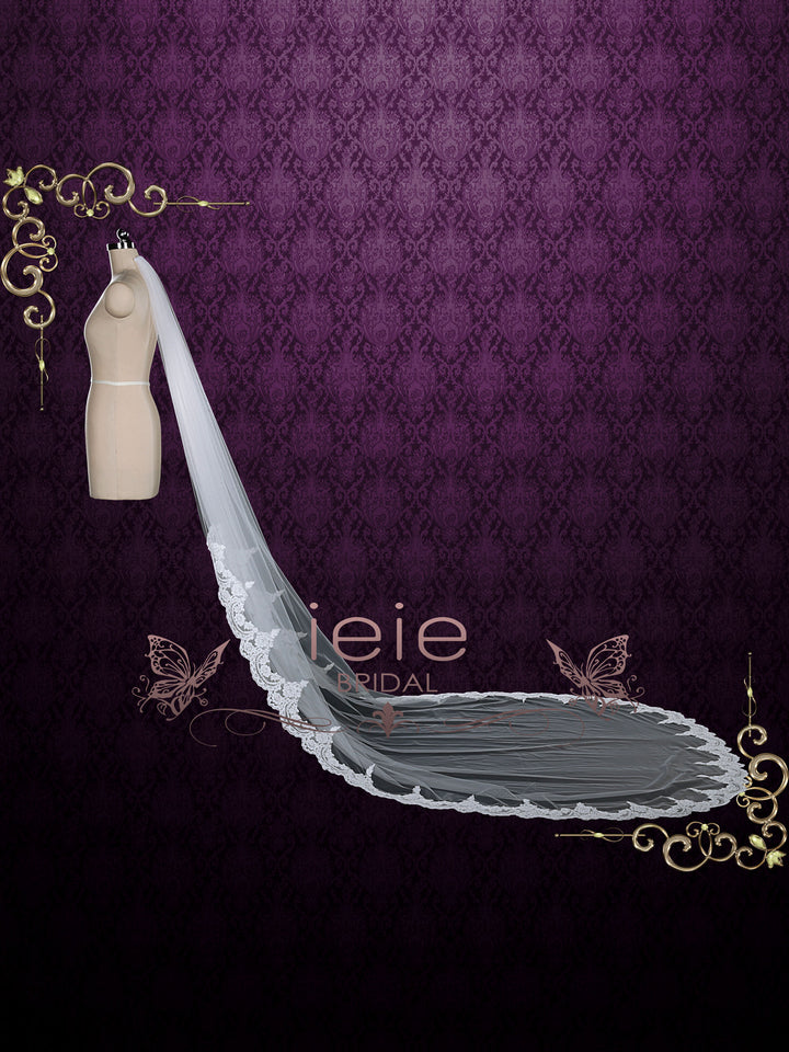One Layer Cathedral Wedding Veil with Lace from Midway VG1081