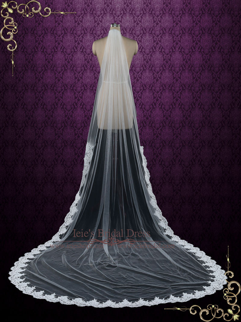 Cathedral Length Wedding Veil with Lace Starting from midway VG1012