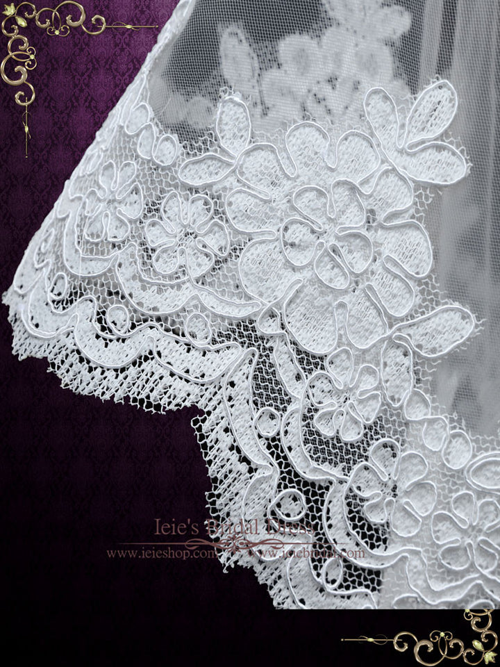 Chapel Length Wedding Veil with Lace Starting from midway VG1012