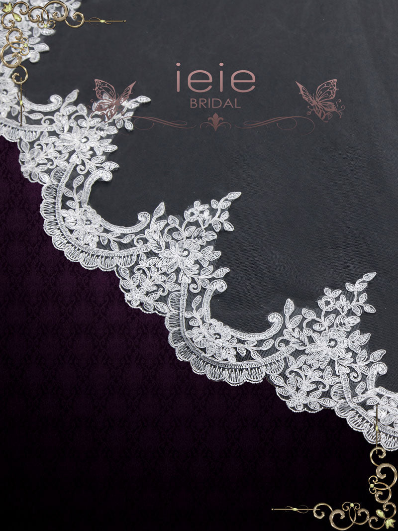 Extra Wide Cathedral Length Wedding Veil with Lace at the Hem VG2006W
