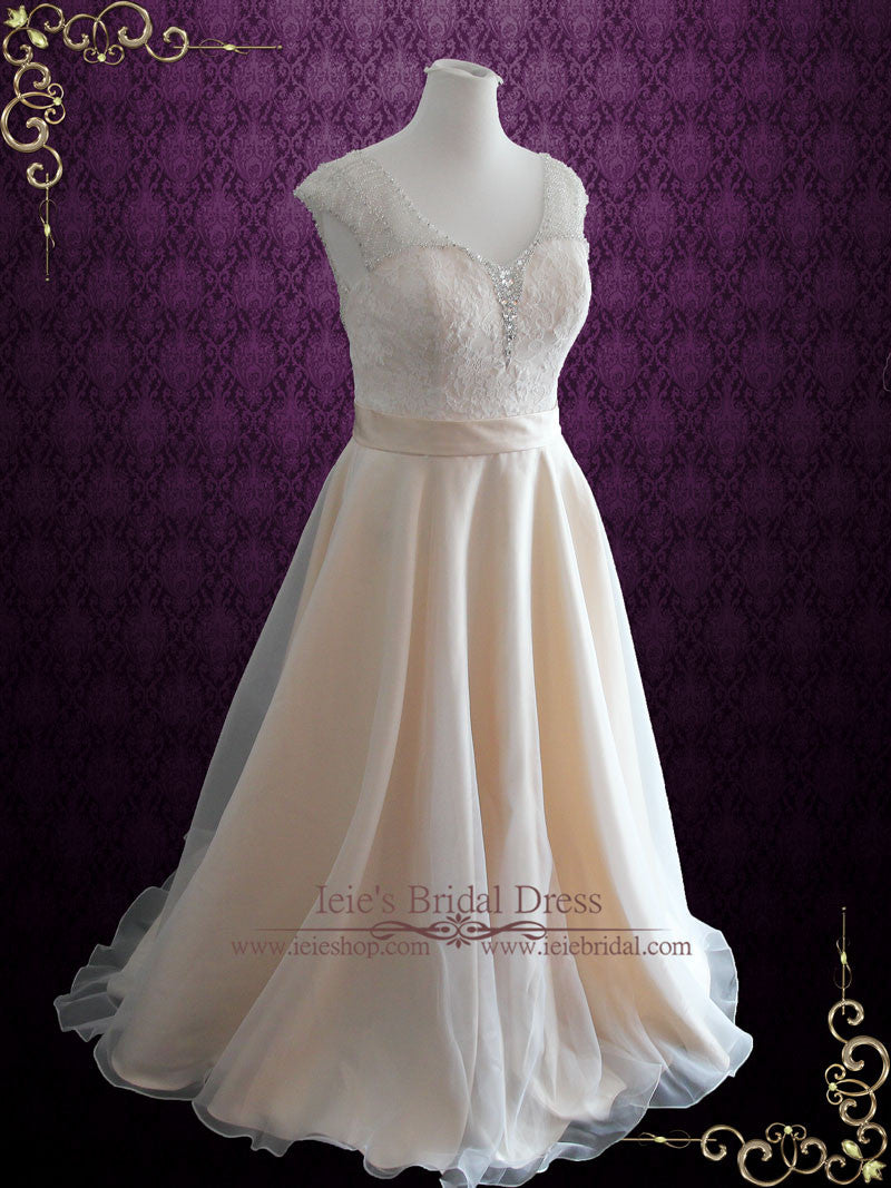 Organza Lace Wedding Dress with Cap Sleeves | Tracie