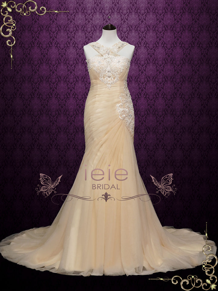 Champagne Halter Style Wedding Dress ANISSA Size 20W / Champagne Champagne Halter Style Wedding Dress ANISSA Size 20W / Champagne