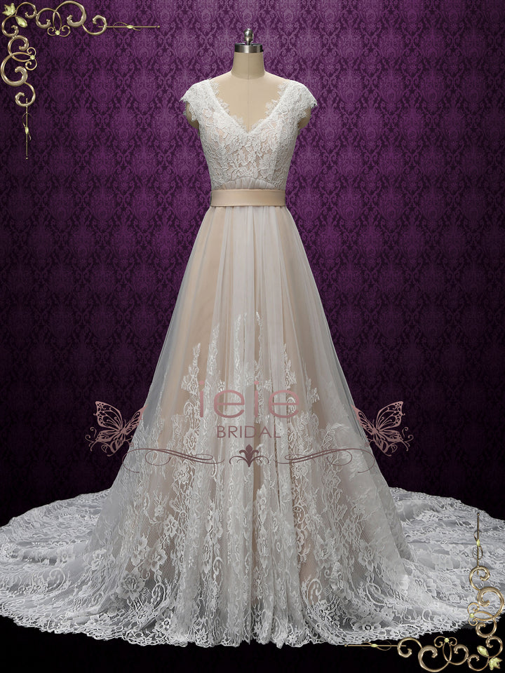 Vintage Champagne Lace Wedding Dress | ARDEN