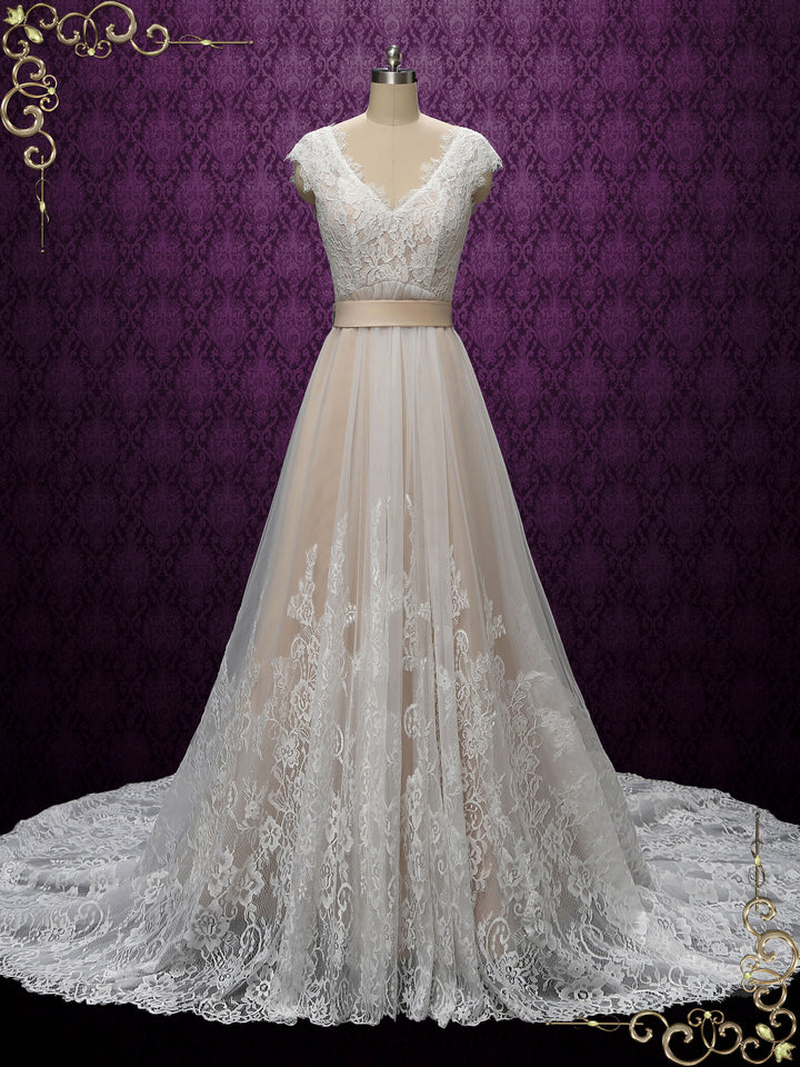 Vintage Champagne Lace Wedding Dress | ARDEN