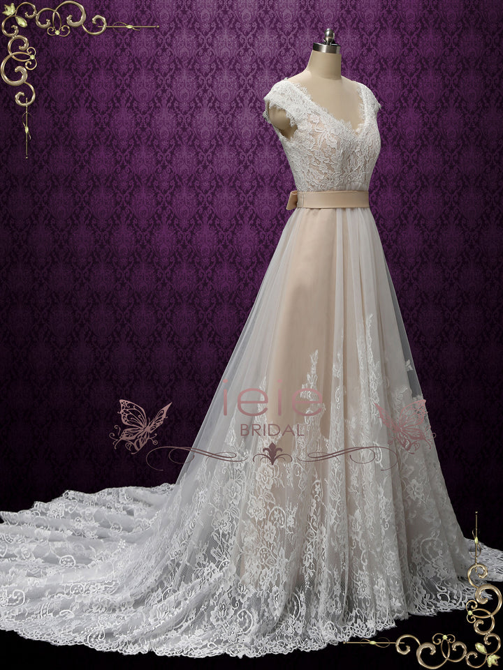 Vintage Champagne Lace Wedding Dress | ARDEN