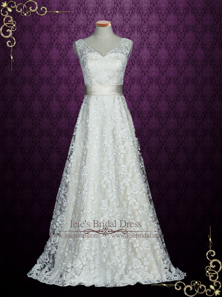 Elegant Lace A-line Wedding Dress with V Open Back KELLIE