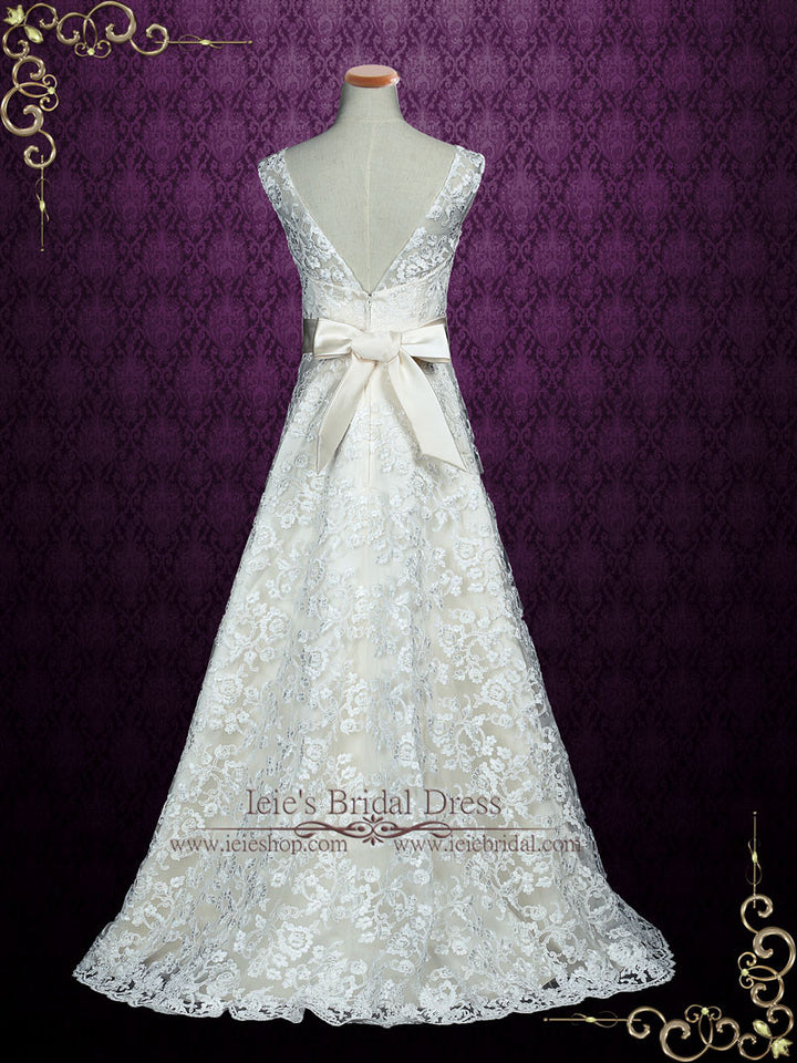 Elegant Lace A-line Wedding Dress with V Open Back KELLIE
