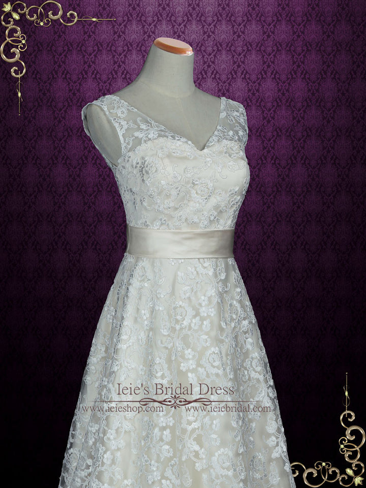 Elegant Lace A-line Wedding Dress with V Open Back KELLIE