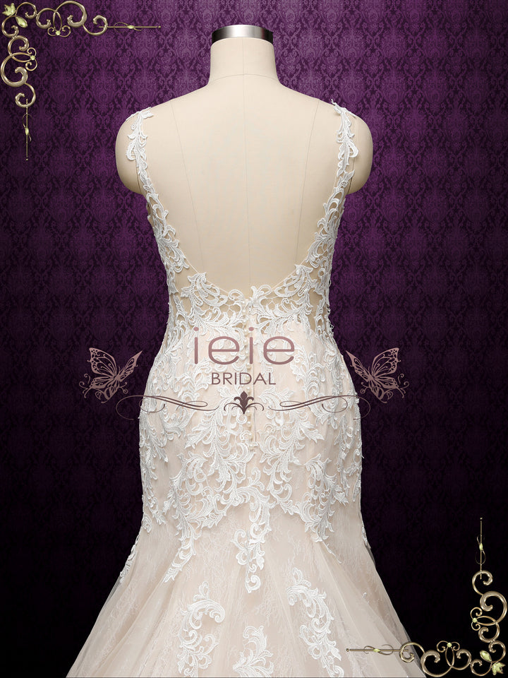 Champagne Fit and Flare Lace Wedding Dress | JULIAN ieie Champagne Fit and Flare Lace Wedding Dress | JULIAN ieie