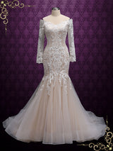 Champagne Lace Wedding Dress with Off the Shoulder Sleeves  ALVA