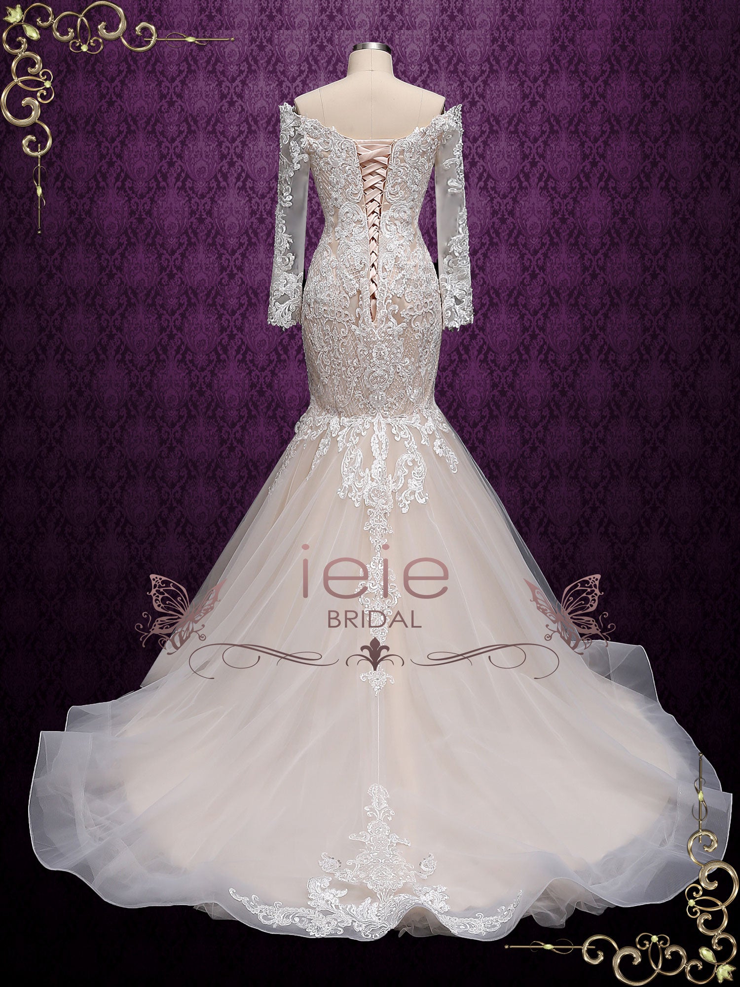 Champagne Lace Wedding Dress with Off the Shoulder Sleeves  ALVA