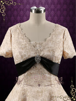 Retro Vintage Style Modest Tea Length Wedding Dress with short sleeves JACKIE