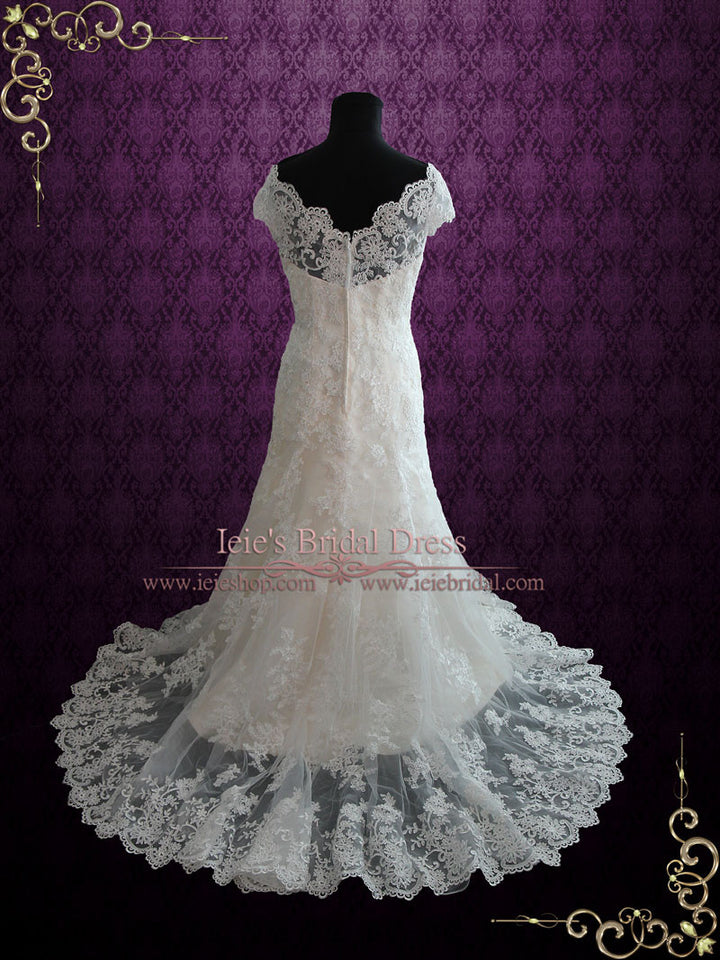 Fit and Flare Lace Wedding Dress with Cap Sleeves PATTY