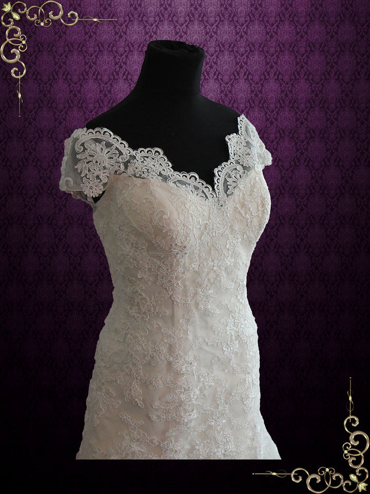 Fit and Flare Lace Wedding Dress with Cap Sleeves PATTY