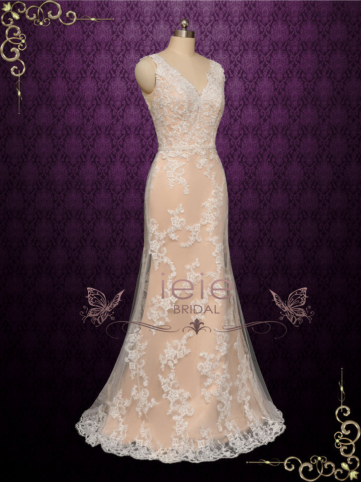 Champagne Lace Wedding Dress with Open Back CAIRO