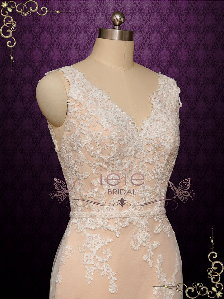 Champagne Lace Wedding Dress with Open Back CAIRO