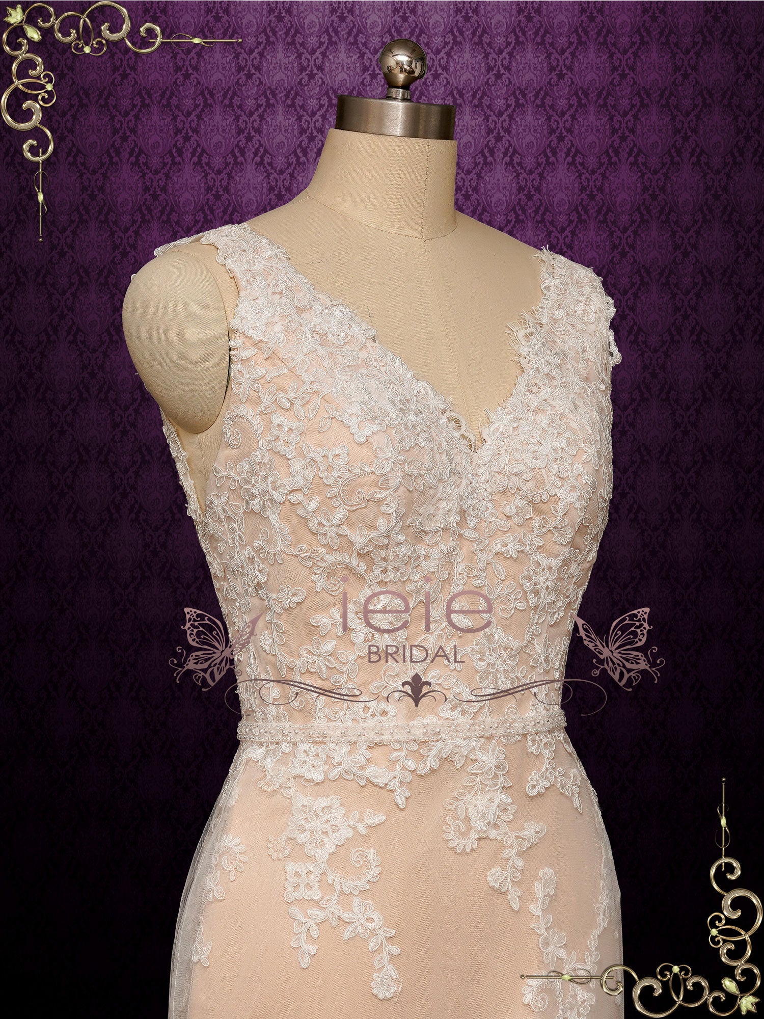 Champagne Lace Wedding Dress with Open Back CAIRO