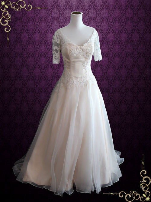 Organza Lace Ball Gown Wedding Dress with Short Sleeves ERIKA