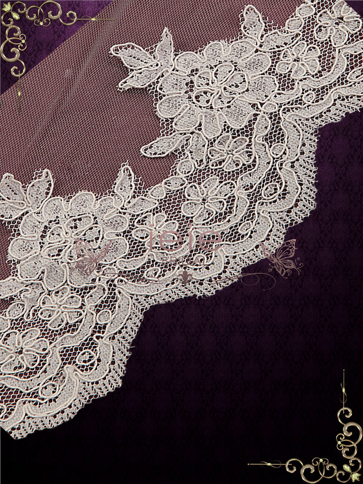 Two Layer Chapel Length Lace Veil with Blusher VG1025