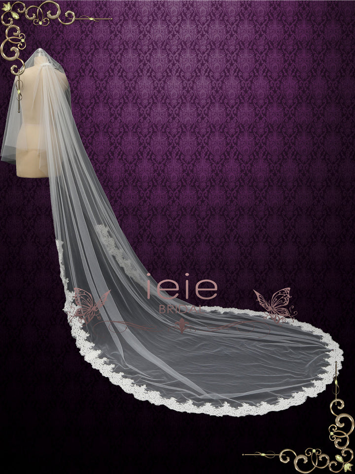 Two Layer Chapel Length Lace Veil with Blusher VG1025