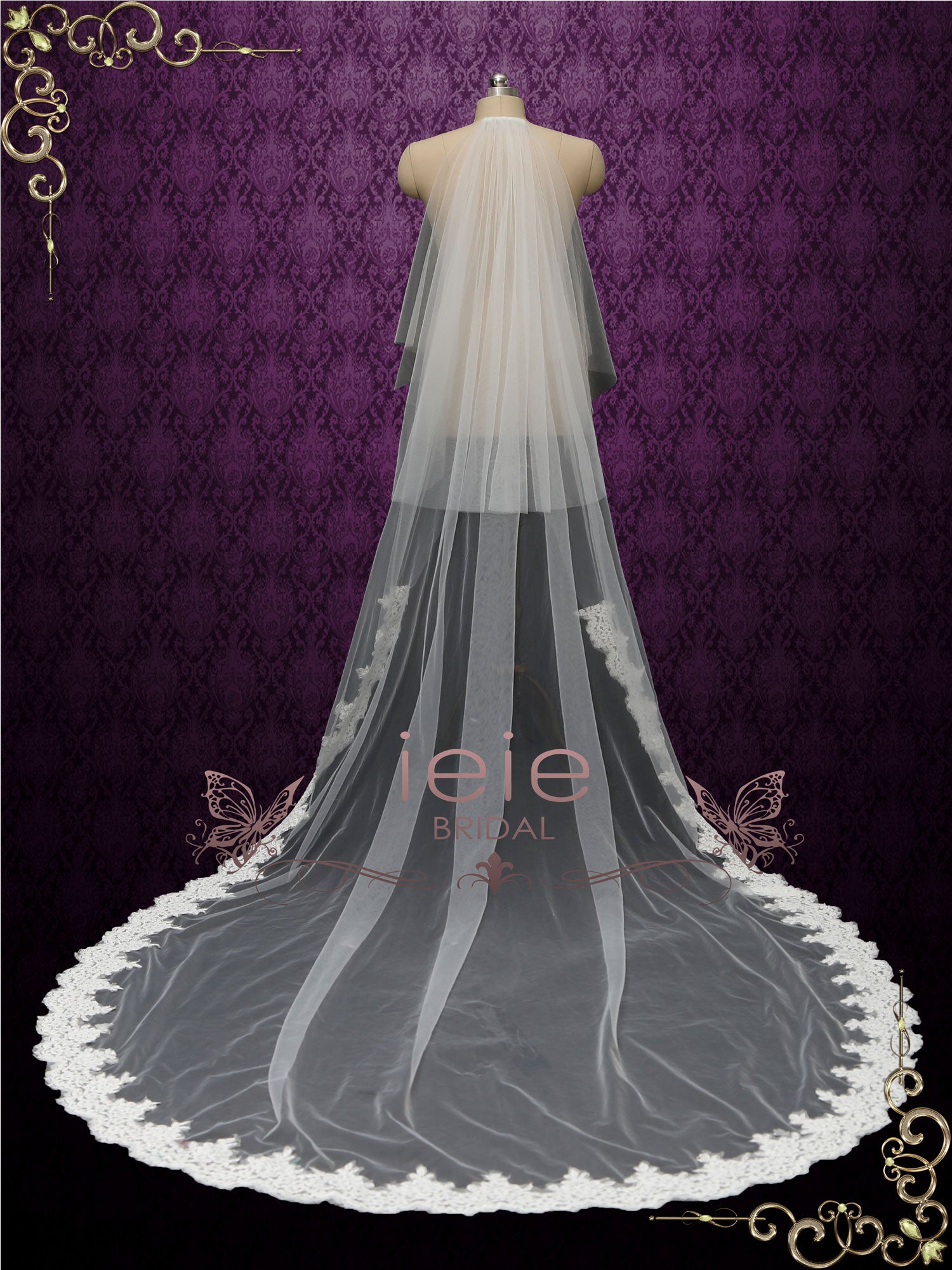 Two Layer Chapel Length Lace Veil with Blusher VG1025
