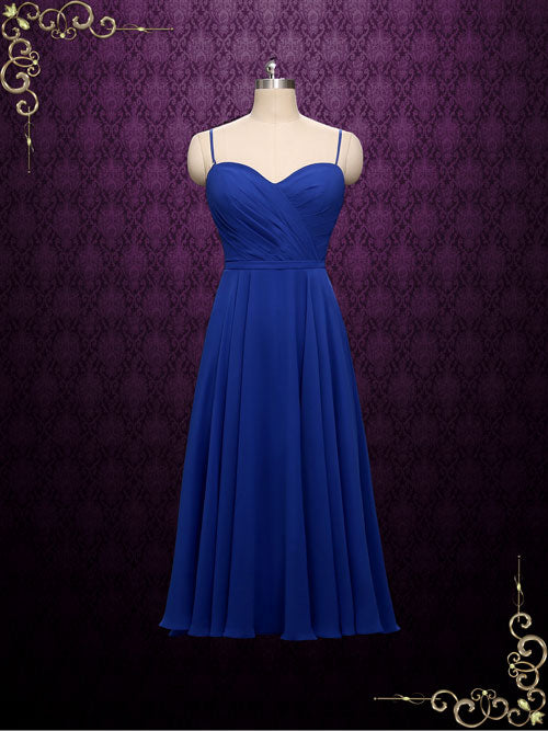 Midi Chiffon Bridesmaid Dress with Thin Straps | A4