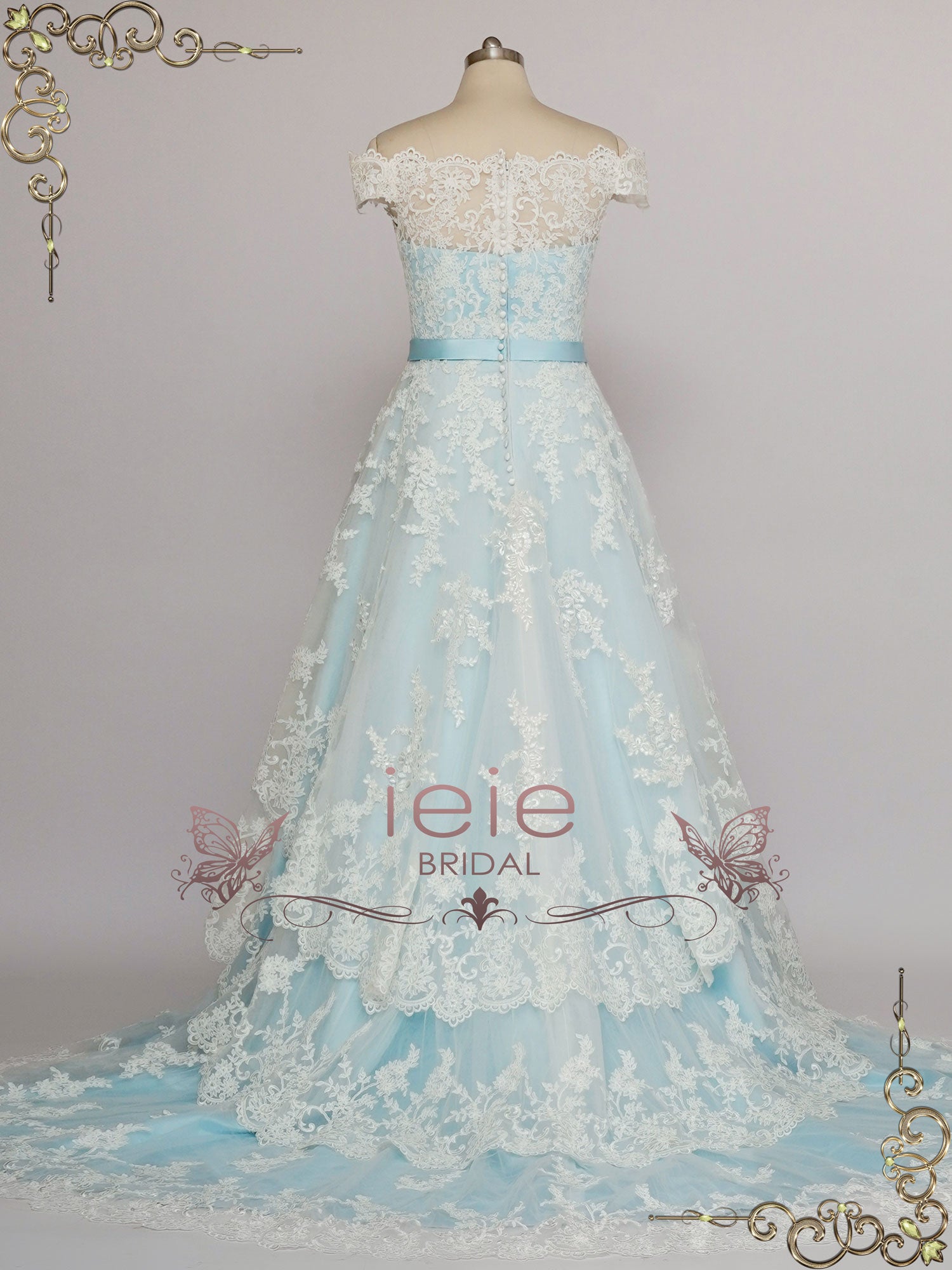 Blue Lace Wedding Dress with Tiered Lace Skirt MADELYN – ieie